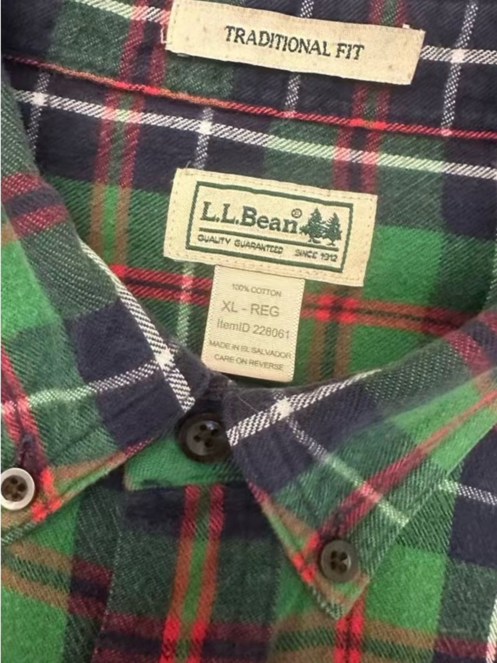 L.L. Bean Rugged Portuguese Cotton Scotch Plaid Flannel Shirt Men’s XL